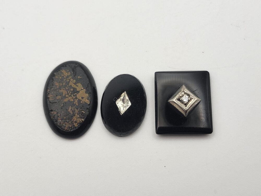 Vintage Black Diamond Inlay Silver Accent Cabochons Lot of 3 Craft Finding